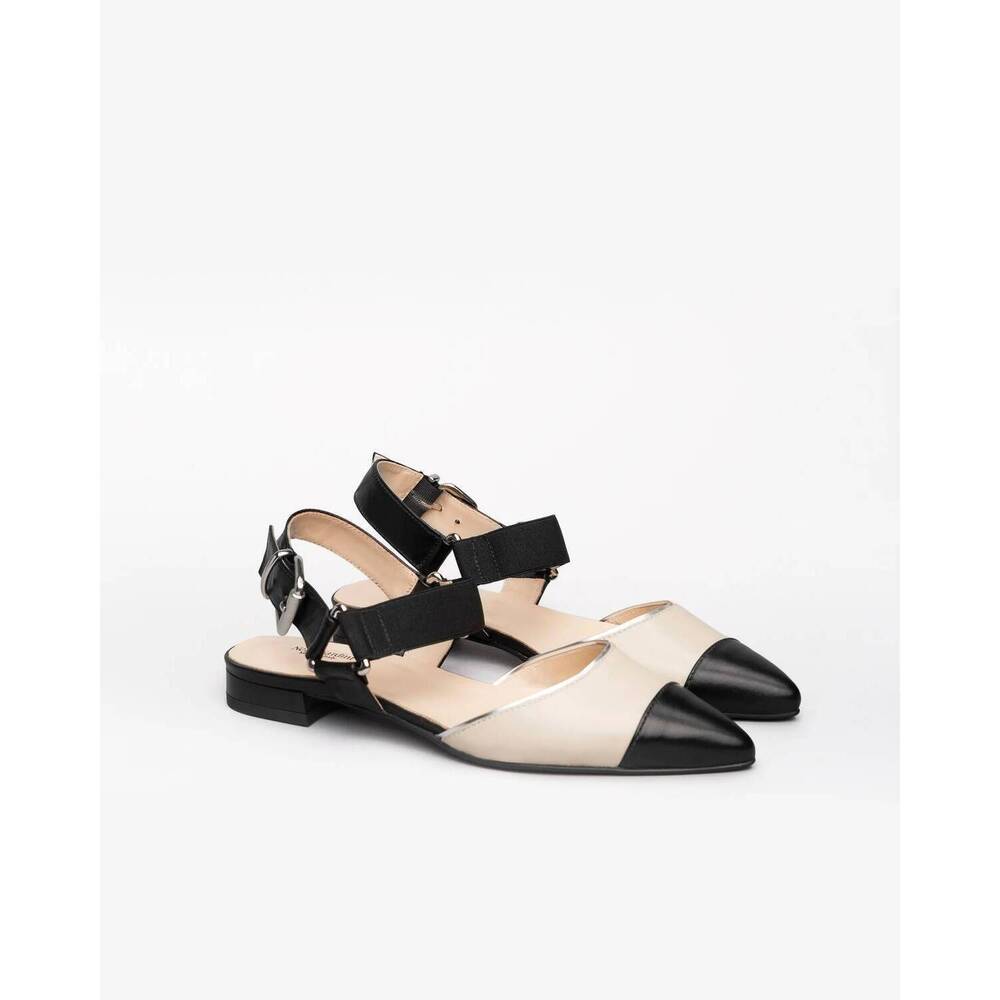 NEW NEROGIARDINI women's buckle strap flat in nero/ivory